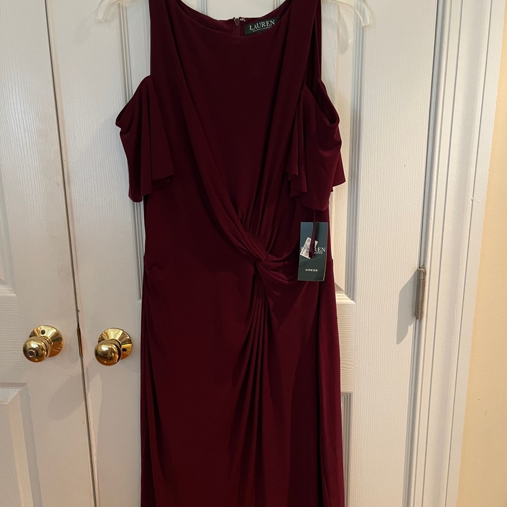 NWT Ralph Lauren Burgundy Cold Shoulder Dress